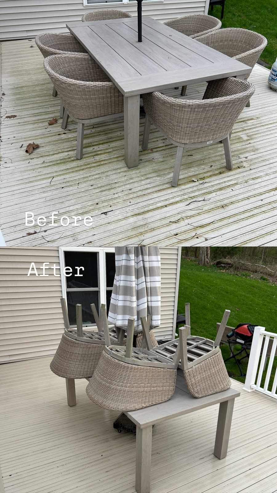 Before and after deck cleaning